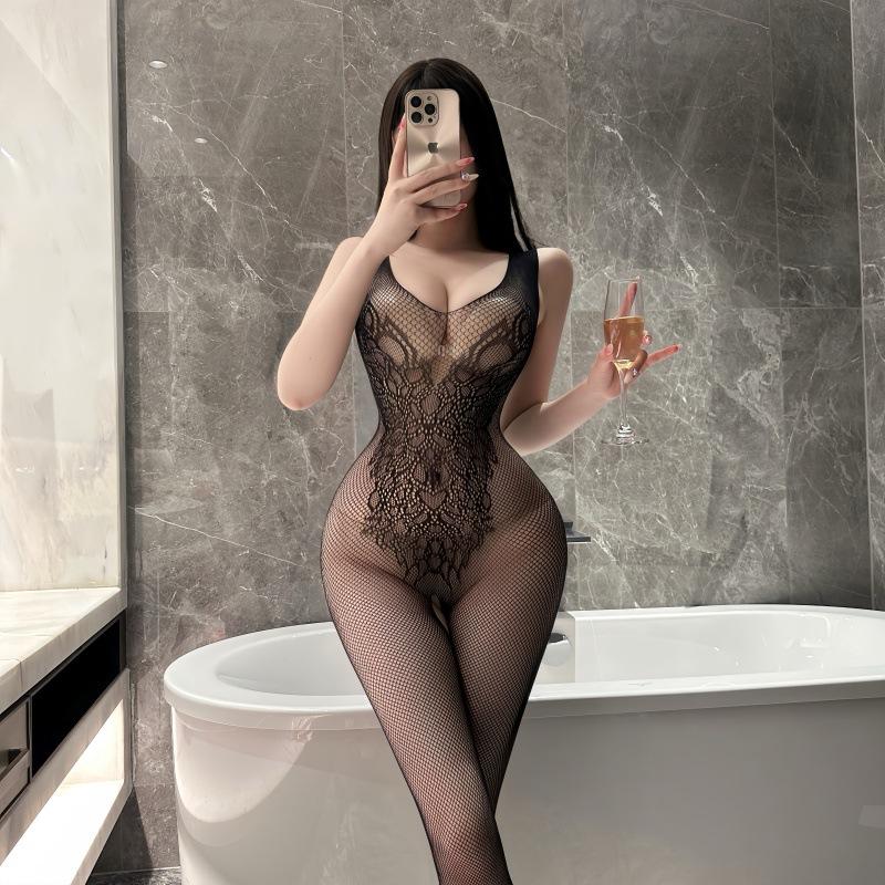 Women Sexy Hollow Out Mesh Sheer Bodystocking Intimate Lingerie Set