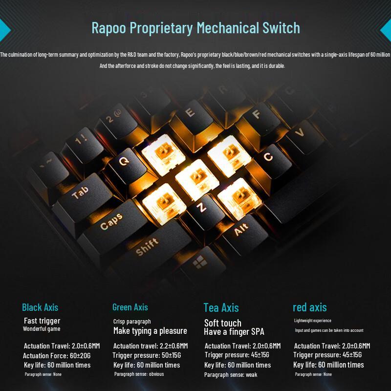 Rapoo V500PRO 104-Tasten Kabelgebundene Mechanische Gaming-Tastatur mit Hintergrundbeleuchtung
