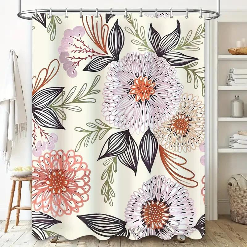 Chic Floral Bathroom Shower Curtain Modern Design for Home Decor White Black Pink Flower Pattern Waterproof Fabric Custom Size a