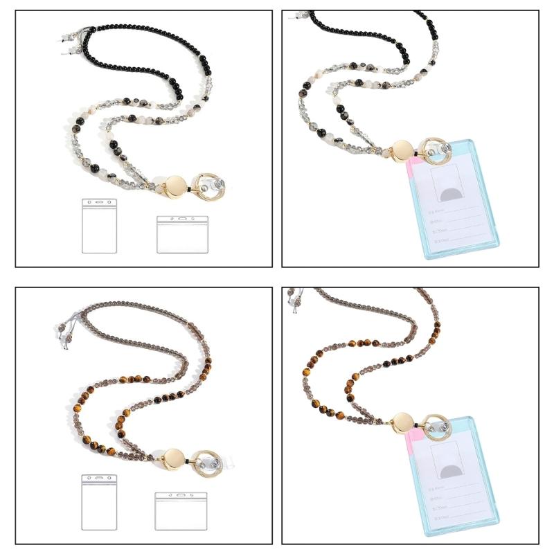 Natürlicher Stein Perlen Lanyard Perlen Lanyard Für Ausweis Kartenhalter und Schlüssel Einziehbare Lanyards für Frauen Lehrer