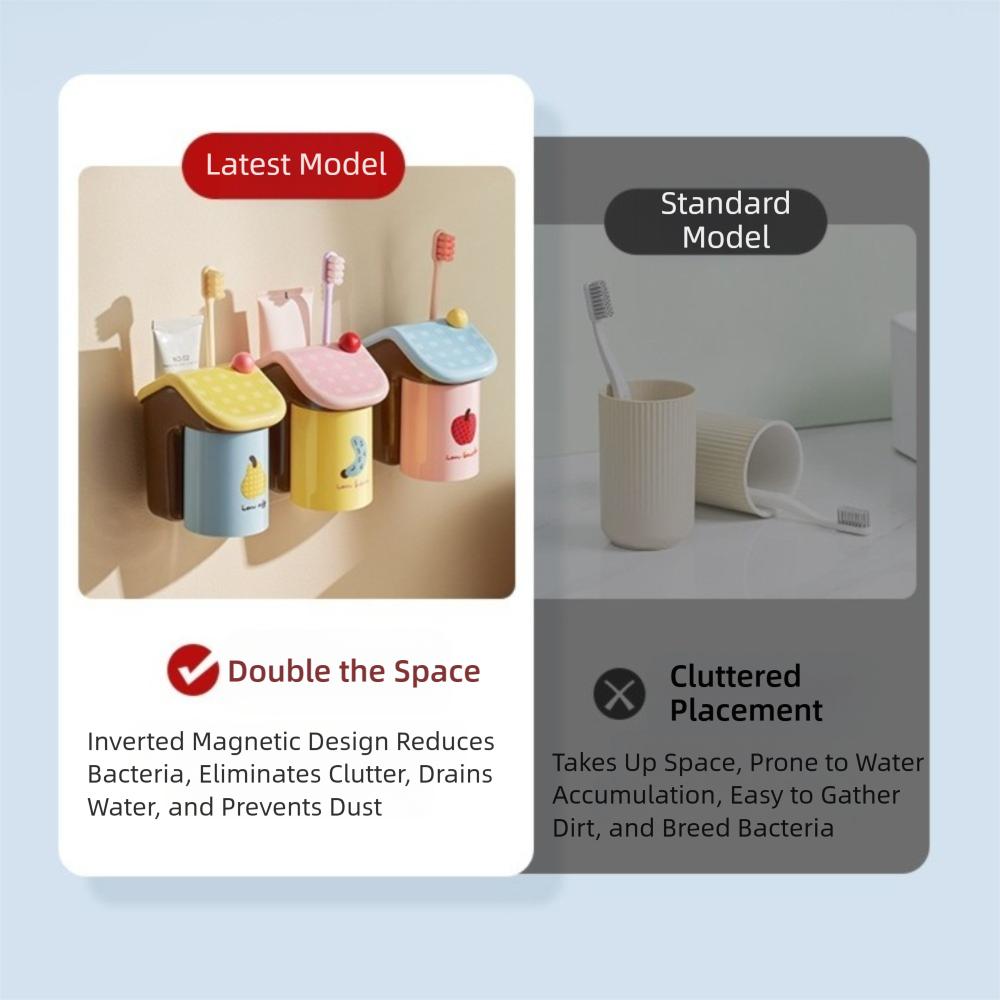 Non Perforated Wash Cup Holder Wall Mounted Storage Rack New Toothbrush & Cup Holder  Household