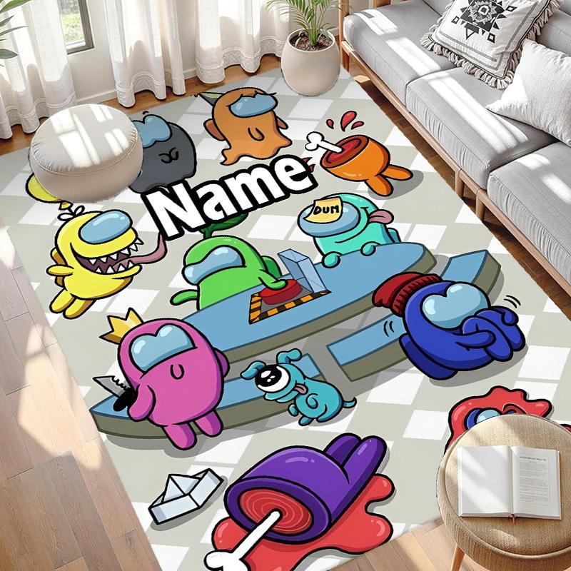 Custom Name Personalized Among Us Print Carpet, Versatile Home Decor Rug, for Playroom, Apartment, Balcony, Entryway, Hallway Gift