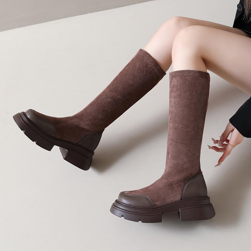 Boots 2025 Autumn New Thin Boots Thick-soled Women's Sleeve Boots Versatile Fashion Simple Thick Heel Elastic Boots