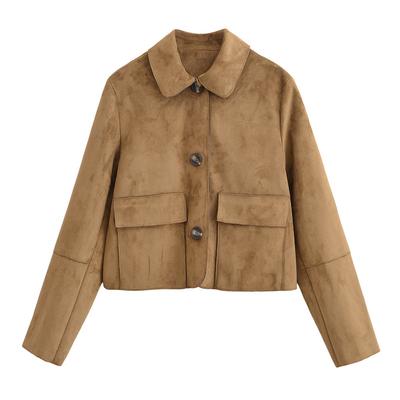 European and American Autumn New Women's Clothing Casual Simple Suede Effect Short Jacket