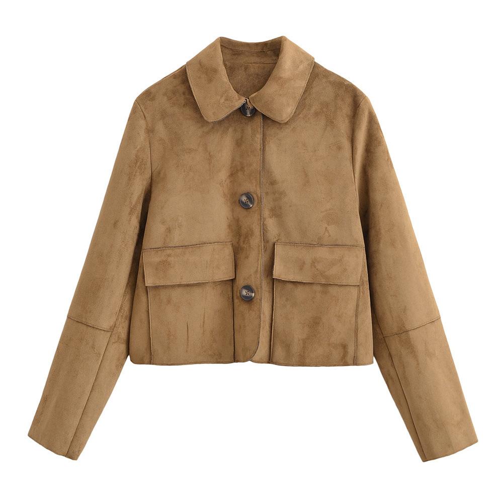 European and American Autumn New Women's Clothing Casual Simple Suede Effect Short Jacket