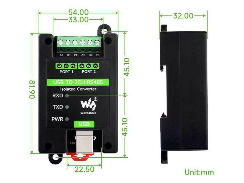 Industrial USB to Dual RS485 Isolation Converter with FT2232HL Chip