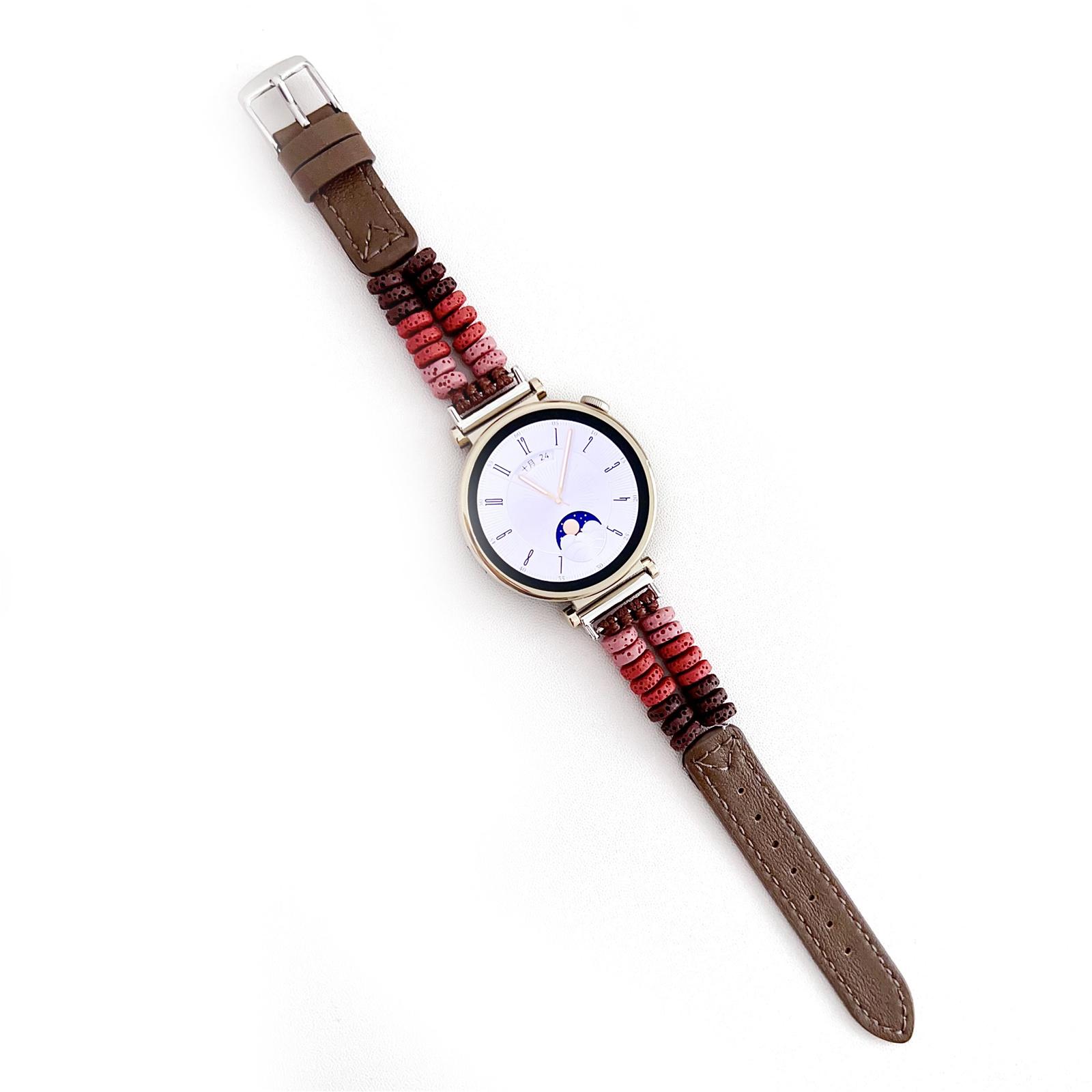 

Для Huawei Watch GT 4 41мм/Garmin Venu 3S 18мм Шкіряний Ремінець для Годинника з Намистинами з Вулканічної Породи Brown