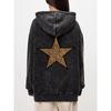 Vintage Womens Acid Wash Hoodies Leopard Pentagram Printing Pullovers Pocket Oversize Cotton Sweatshirts Clothes