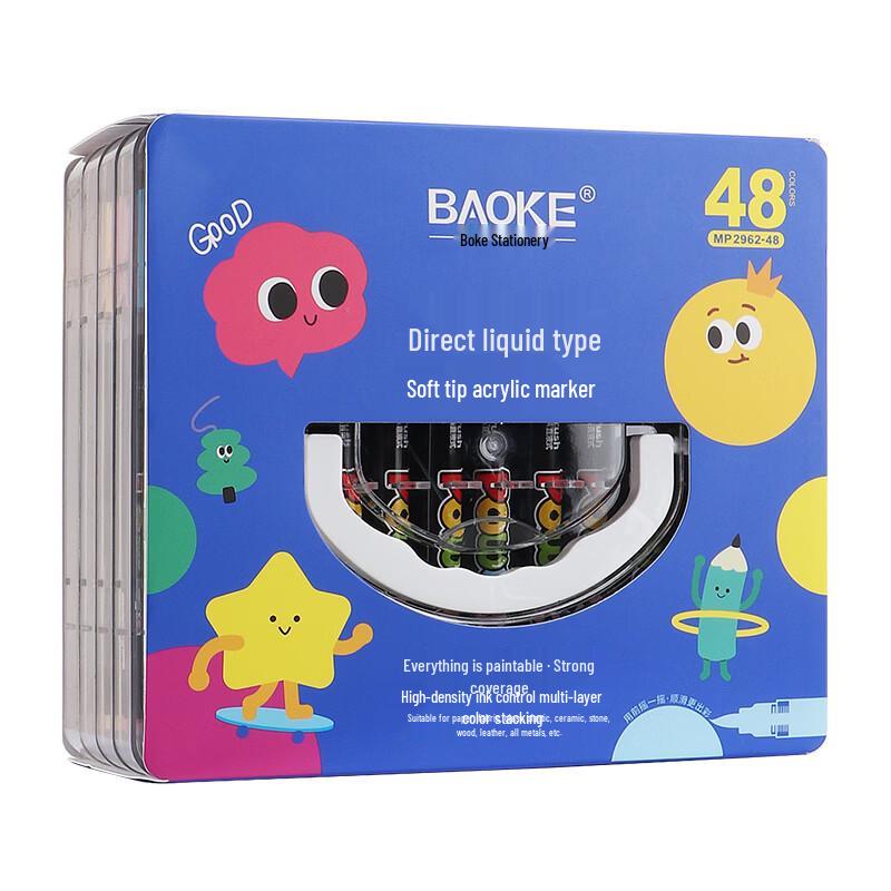 BAOKE MP2962-48 Direct Liquid Soft-Tip Acrylic Marker Pen Set