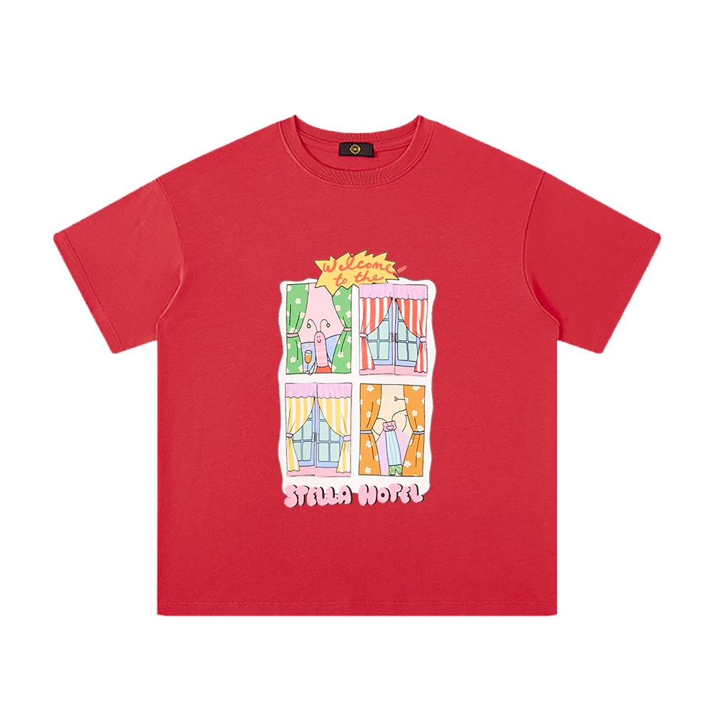 Girls' summer short sleeved T-shirt with fun cartoon print, sweet pure Polyester breathable baby girl casual top, children's clothi