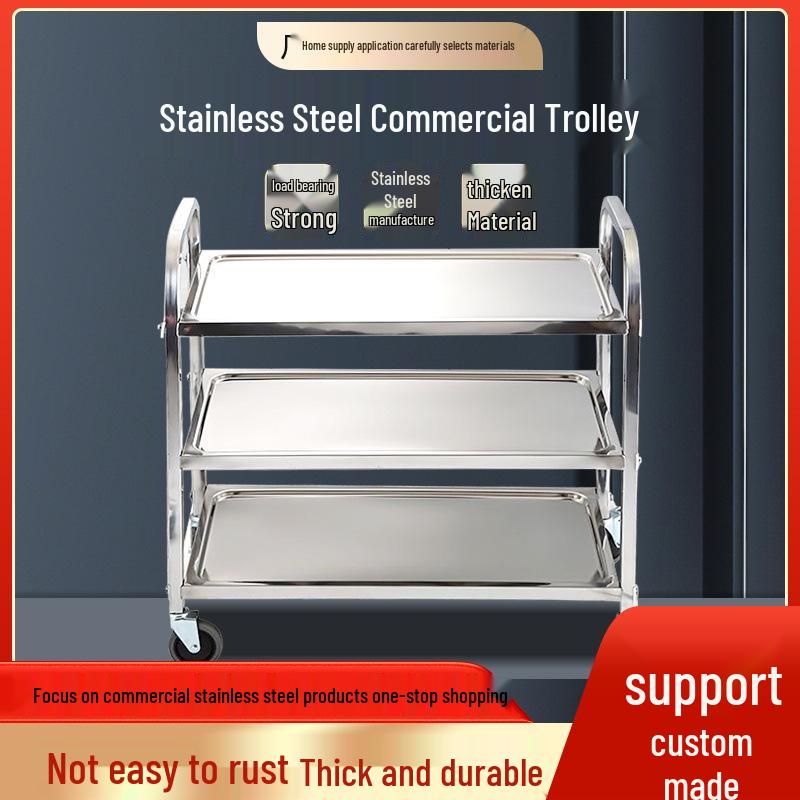 Stainless Steel Multi-Tier Dining Cart for Hotels & Restaurants - Hand-Push Mobile Food Service Cart