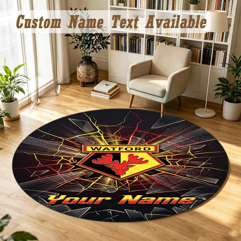 Round Rug Custom NameWatford FC Pattern Non Slip Carpet Home Floor Decor