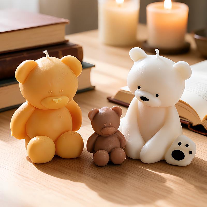 Handmade Creative Sitting Teddy Bear Silicone Candle Mold for Ornament or Aroma Stone Plaster.