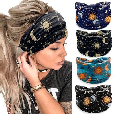 Bohemia Print Wide Headbands Vintage Elastic Knot Turban Headwrap for Women Girls Soft Print Yoga Bandana Hair Accessories