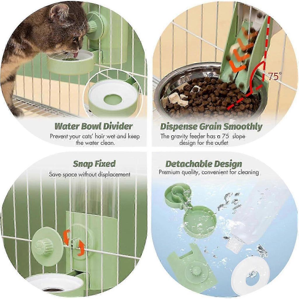 Hanging Rabbit Automatic Food Feeder with 30oz Bowl and 500ml Water Dispenser Bunny Gravity Feeding Station Waterer Set Hanging Self-Dispensing Feeder