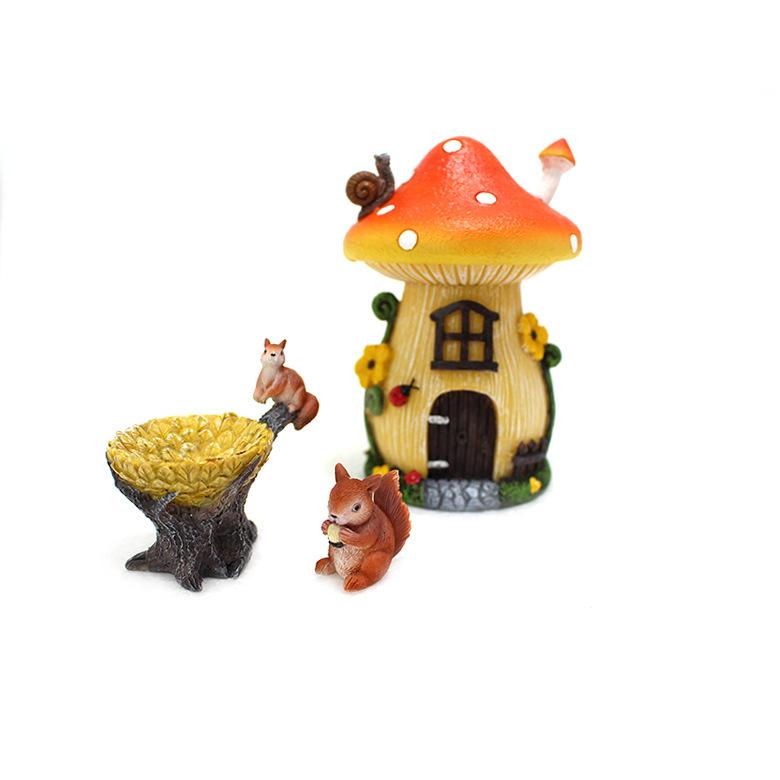 Resin Crafts Creative Mushroom House Set Flower Garden Ornaments Potted Plants Decoration