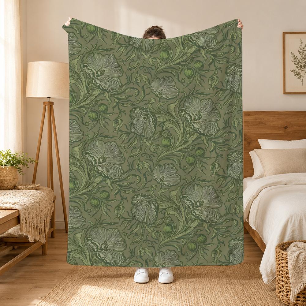 Bohemia Green Bohemian Wall Art Throw 240G Flannel Blanket, Suitable For Sofas, Beds, Offices, Exquisite Gift Blankets