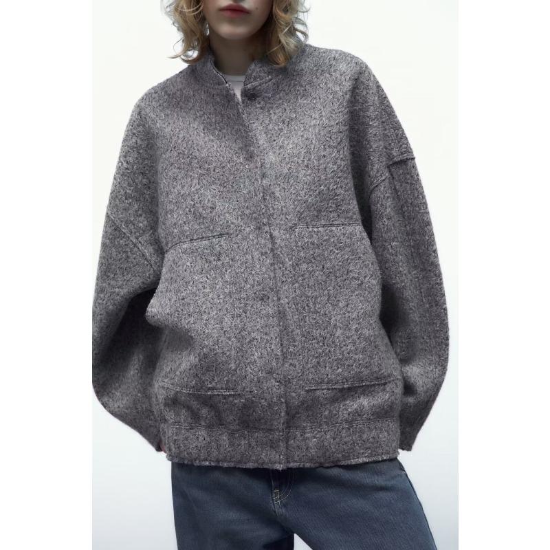 Jednobarevné ležérní kapesní kabát podzimní dámská temperamentní bunda