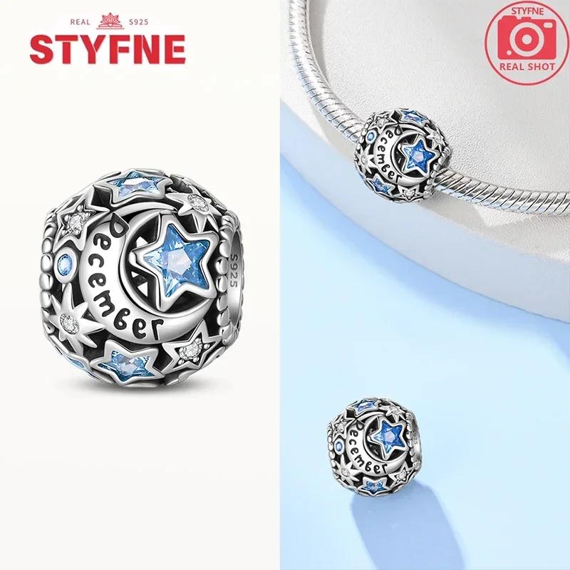 

Copper Blue Stars Moon Zircon Round Twelvemonth Charms Beads Fit Bracelet Women Original Jewelry Diy Fine Gift Accessories