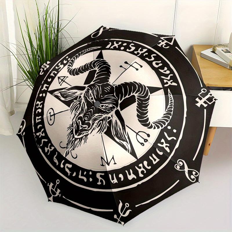 

Baphomet Goat Head Pentagram Umbrella - Automatic Open 3-Fold Compact Umbrella with Cute Gothic Design, Durable Plastic & Iron (as the picture,Iron&8K)