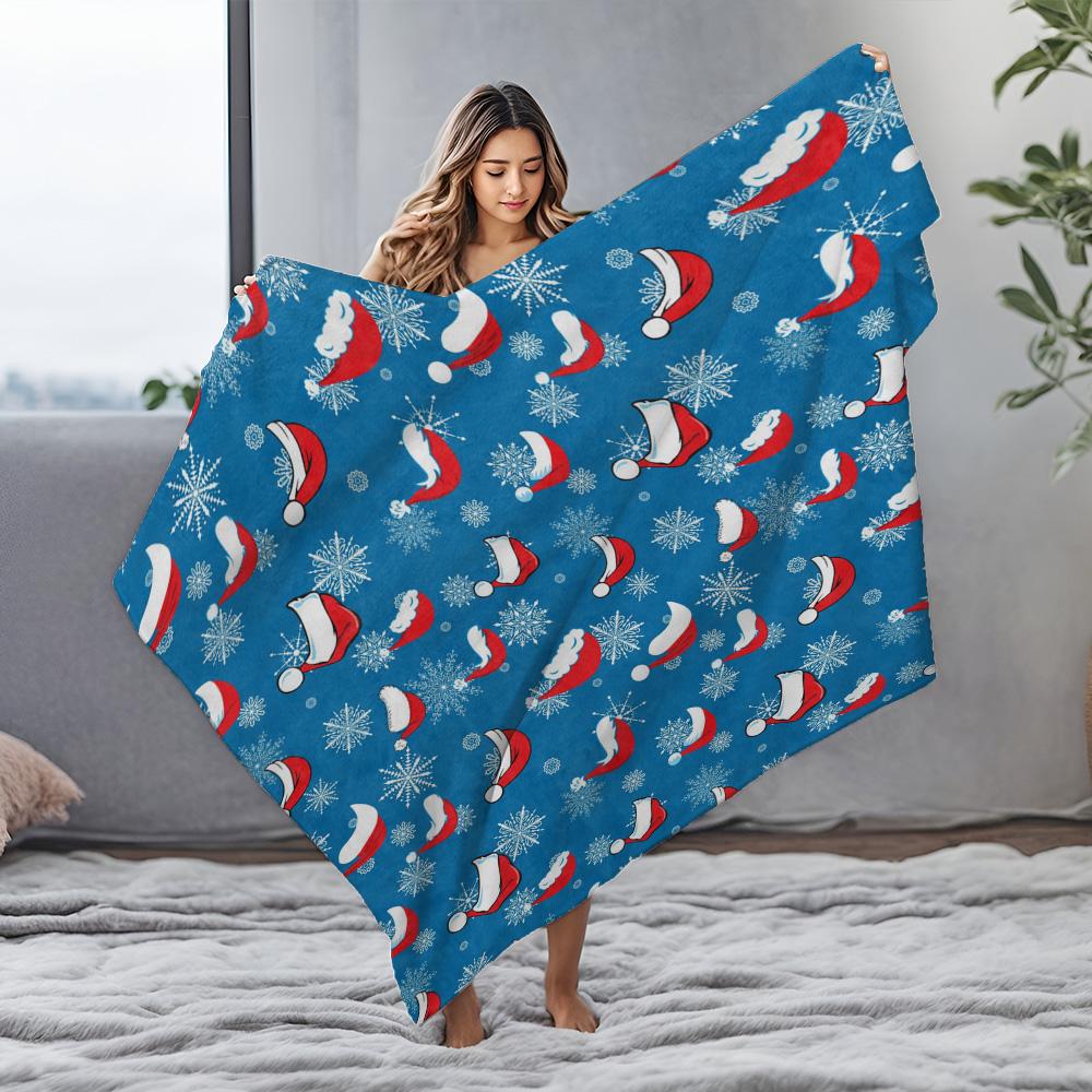 Festive Santa Throw Blanket Cozy Flannel Fleece Navidad Christmas Holiday Decor Gift Warm Soft Home Bedding Blanket