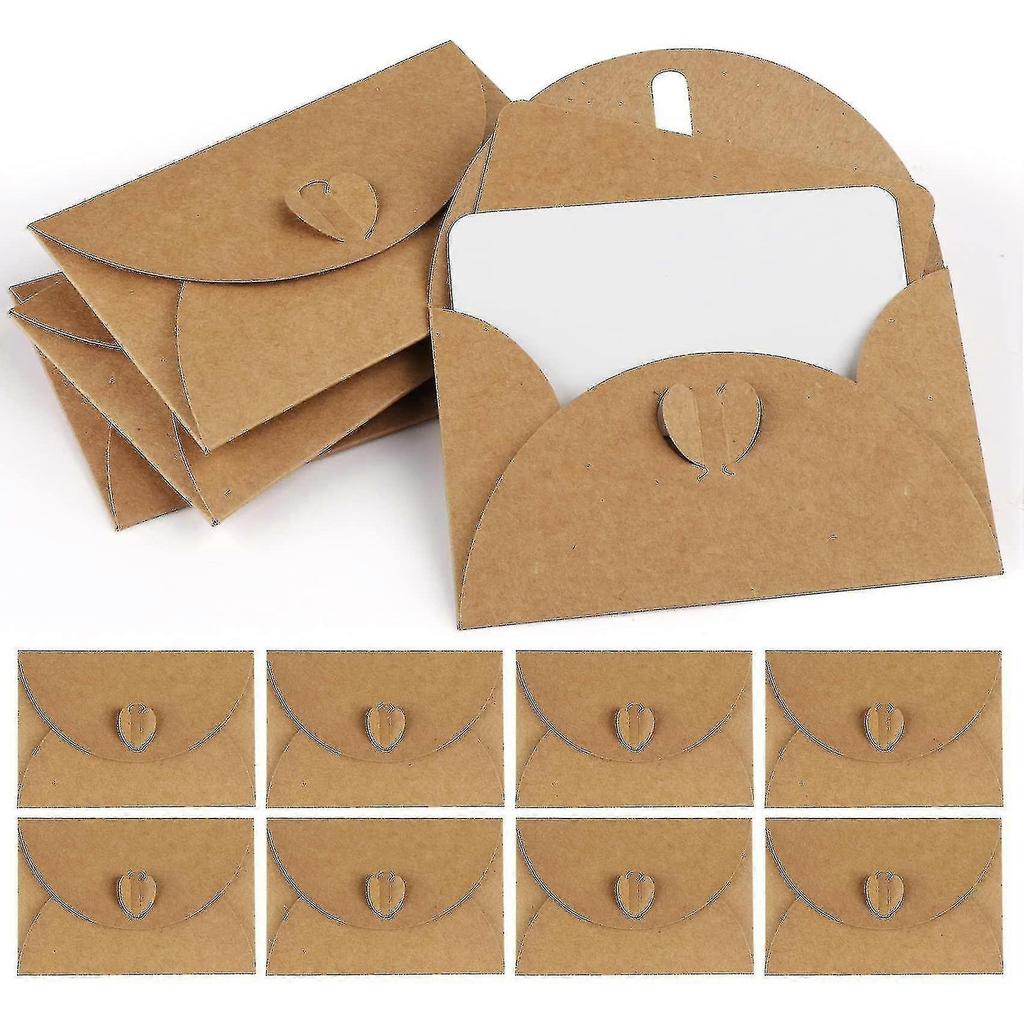 100 Kraft Paper Envelopes With 100 Blank Paper Cards, Mini Envelopes With Heart Closure For Gift Cards Diy Graffiti - Pjun