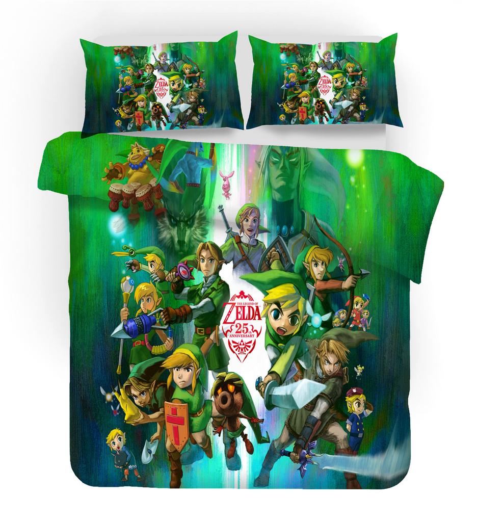 Legend of Zelda Santa Claus Christmas Tree Reindeer Anime Printed Bedding Set Duvet Cover Queen Cotton Cute Cartoon Quilt Cover