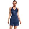 Women Dance Jumpsuit Halter Neck Sleeveless Spark Rhinestones Fringed Strappy Back Latin Dance Costume