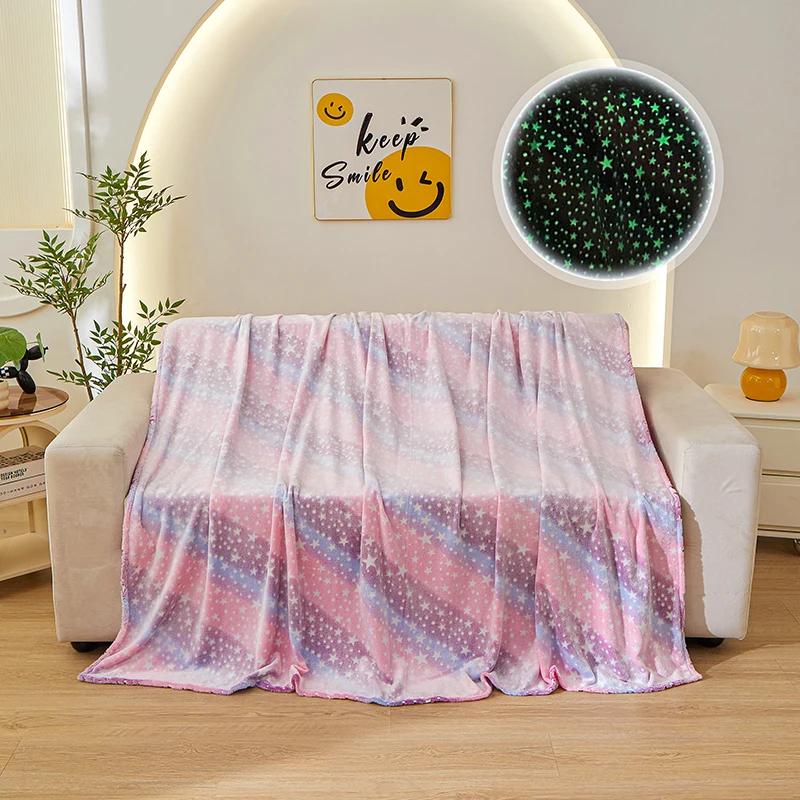 2025 new luminous rainbow unicorn pegasus star flannel blanket machine washable printing and dyeing blanket
