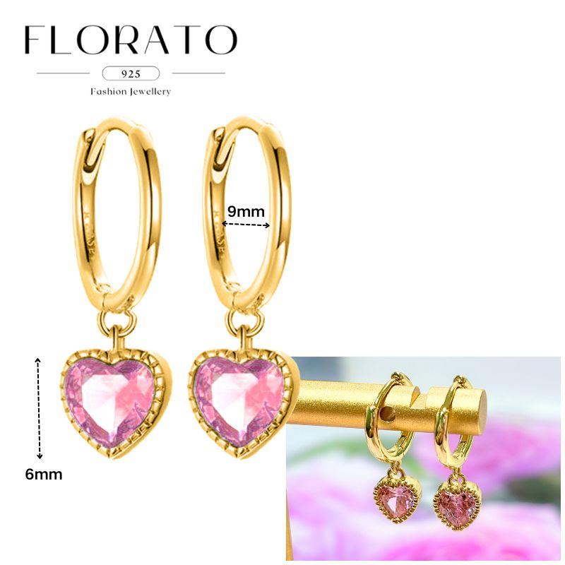Luxurious Geometry 925 Silver Ear Needle Pink Series Zircon Pendant Hoop Earrings Sweet Fashion Wedding Jewelry Gifts