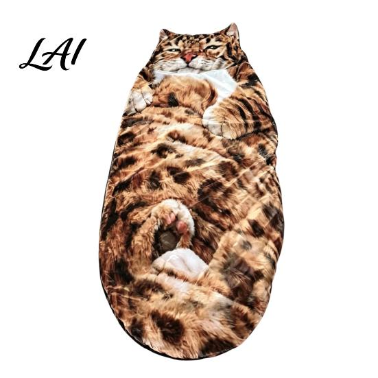 Baumwoll-Schlafsack Plüschkatze Umschlag-Schlafsack Winter für Männer Frauen Weiche Tier-Nickerchenmatte Sack Zuhause Reise