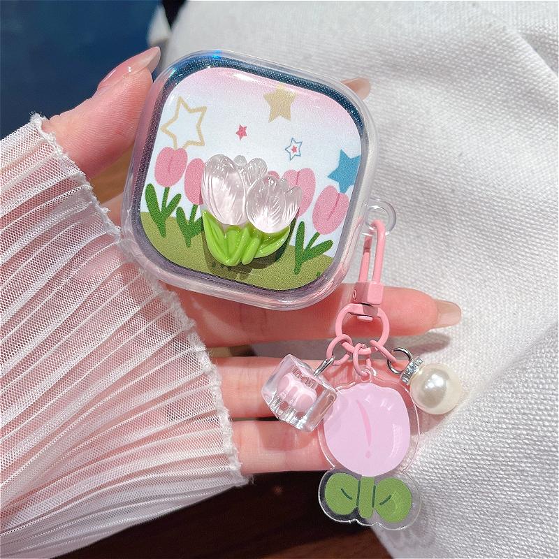 Cute Clear Silicone Headphone Case with 3D Pendants for Samsung Galaxy Buds 4/4pro Wireless Bluetooth Shockproof Earphone Cover