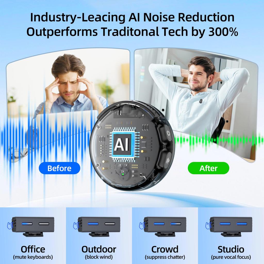 BOYA BOYALINK 3 Wireless Lavalier Compatible with iPhone Equipped with AI Noise Battery 300m Transmission for and YouTube Recording Microphone, 16/15