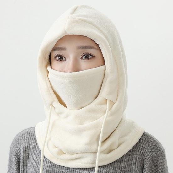 Hooded Scarf Hat Women Men Fall Winter Riding Headgear Solid Color Adjustable Drawstring Face Guard Headgear