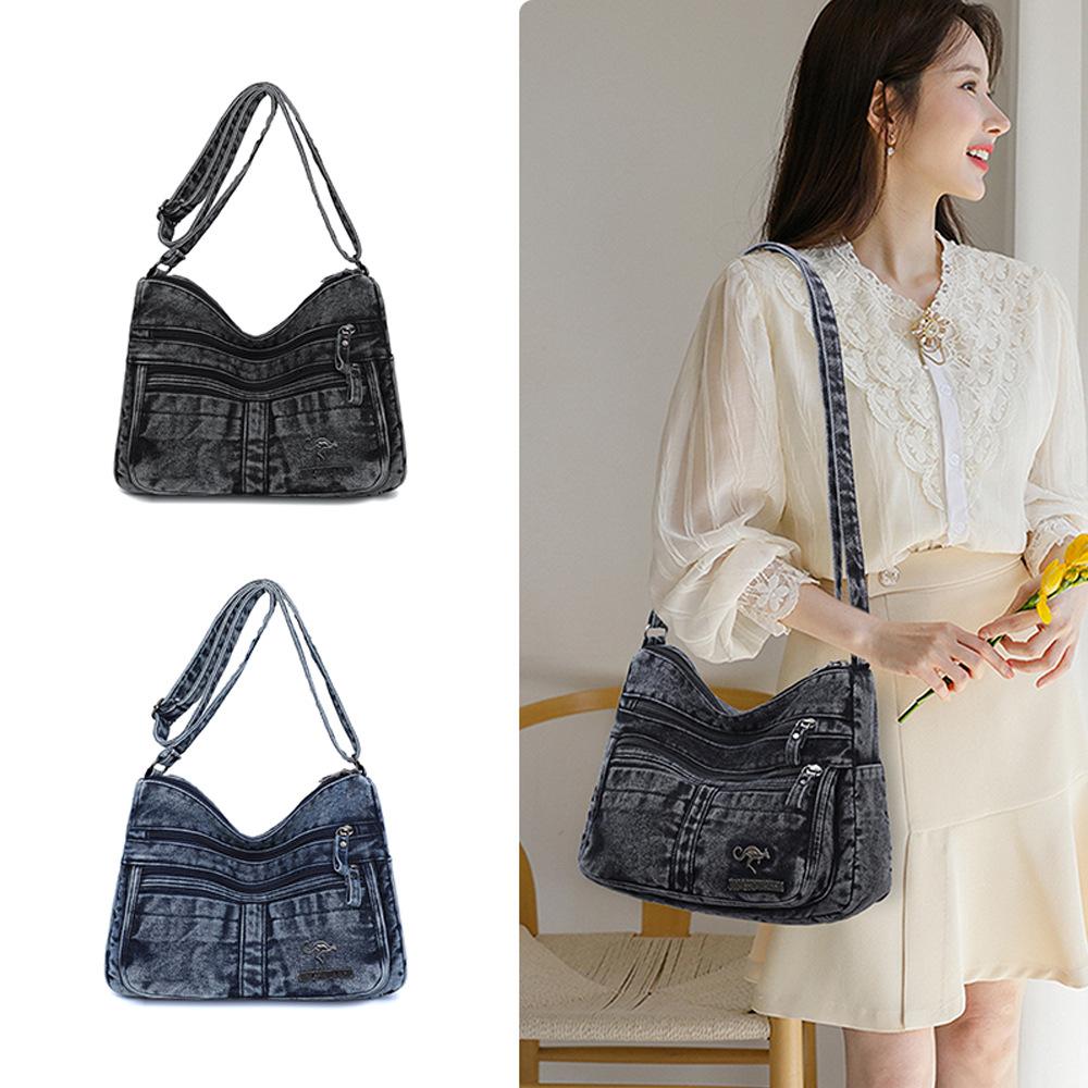 Mehrschichtige kleine quadratische Denim-Tasche für Damen, Umhängetasche, Modische und lässige Damentasche