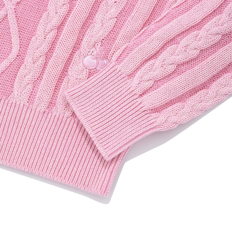 KIRSH Small Cherry Two-Tone Cable Crop Knit [Pink]