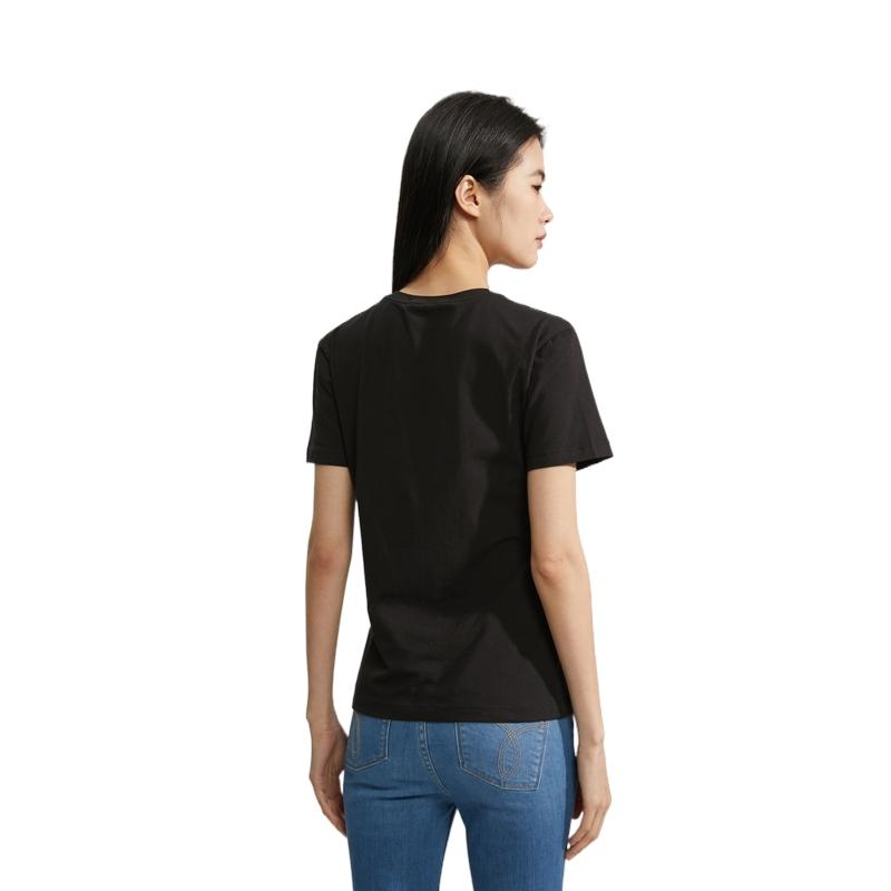 Calvin Klein T-shirt Minimaliste Imprimé Décontracté Couleur Unie Col Rond Manches Courtes Confortable Hauts pour Femmes Noir Espace J221165BEH