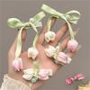 4PCS Korean Hair Accessories Sweet Pink Tulip Flower Clip Pearl Bow Duckbill High-end Fabric Elegant Casual Girl's Headwear 2025 New