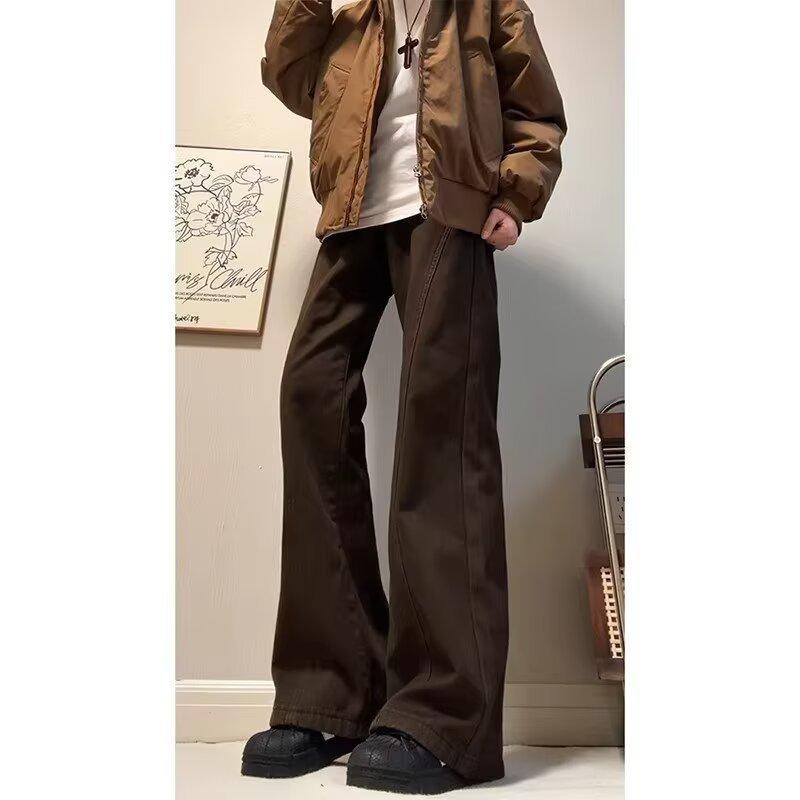 Maillard brown overalls men's loose high street cleanfit straight jeans trendy new casual pants