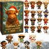 3D Highland Cow Christmas Advent Calendar 2025 with 24 Doll Holiday Gift Calendar Xmas Calendar for Home/Office/Tree Xmas Decor