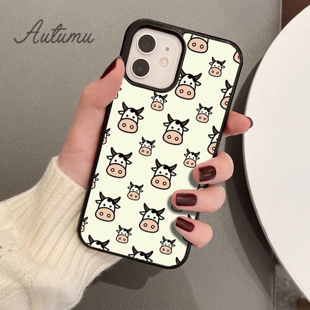 Animal Cute Cartoon Cow Phone Case for iPhone 11 12 13 14 Pro Max Mini X XR XS SE 2020 6S 7 8 Plus Samsung Galaxy S21 S22 Cover