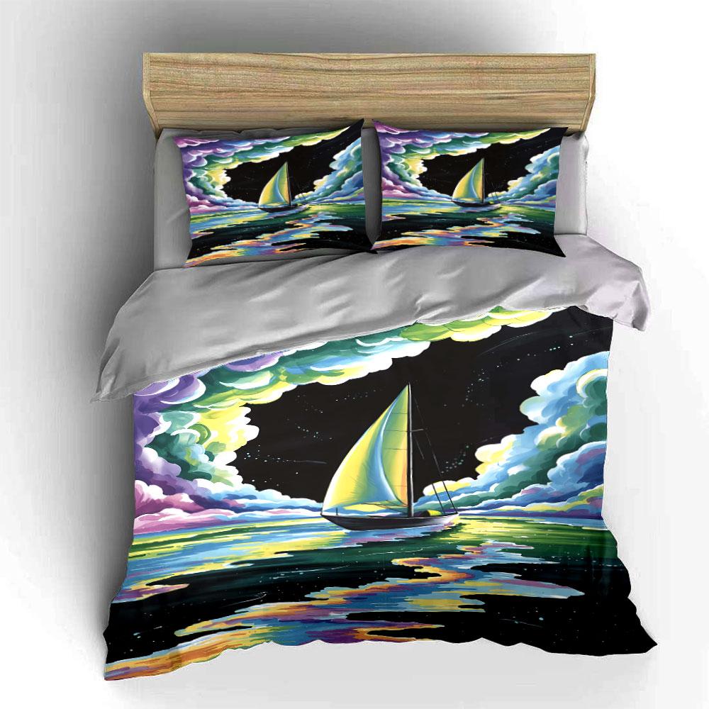 Sailboat with colorful clouds. Bedding sets Duvet cover sets Duvet covers Pillowcases(1 * Duvet Cover 2 * Pillowcases without duvet insert)