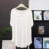 Modal Short-sleeved T-shirt Women's Medium and Long Butt-covering V-neck Arc Hem Loose Sports Blouse Top
