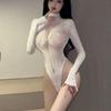European and American Sexy Seductive Flirtatious Hollowed Out Transparent Tight Fitting Backless Long Sleeved Lace Jumpsuit