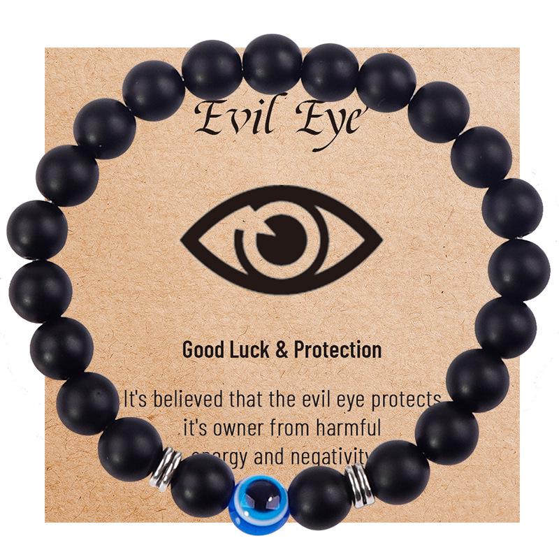 Blue Evil Eye  Tiger Eye Matte Bead Bracelet