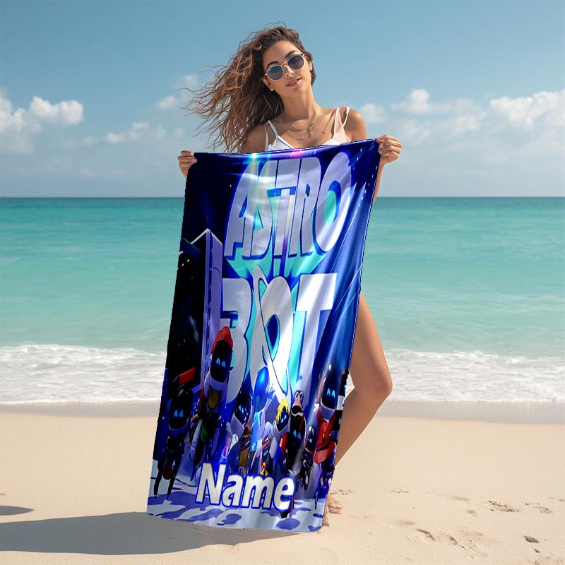 Personalized customized proof beach towel with Astro Bot  pattern - soft, absorbent, quick-drying, perfect swimming, camping&bathing