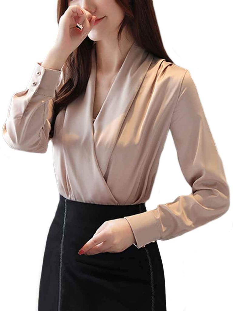 Luxia Phil Draped Plus Long Solid Loose Baby Innerwear Women's V-Neck Blouse, Beige, Large, Size, Sleeves, Color, Fit, Cute, Stylish, Elegant, Casual,