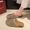 Rhinestone Mesh Bag Head Half Slippers Women's Outer Wear Summer New Fashion Versatile Lazy One Pedal Cool Slippers