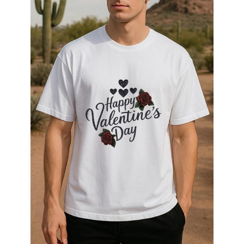 European Size Classic rose Valentine's Day Men's printed short-sleeved T-shirt, medium elasticity and fashionable style, high-quality T-shirt,