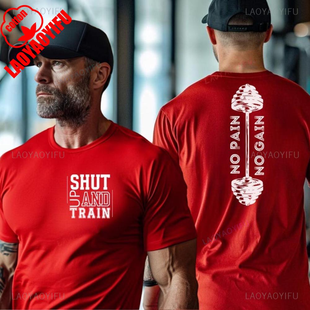No Pain No Gain Bodybuilder Gym Graphic T Shirts Exercise Weightlifter Workout Sayings Fitness Motivational Quote Sports Clothes